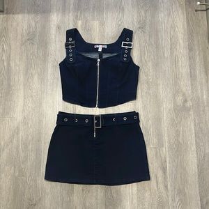 Urban Outfitters UO Stassie Denim Cropped Top And Skirt Set (Size M)